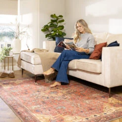 Kashan Washable Terracotta Rug - Viv 19 Kashan Washable Terracotta Rug - Viv -Kukoon Rugs Store Everyday Viv room web 3