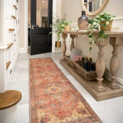 Kashan Washable Terracotta Runner - Viv -Kukoon Rugs Store Everyday Viv room web RR