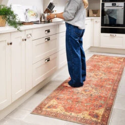 Kashan Washable Terracotta Runner - Viv -Kukoon Rugs Store Everyday Viv room web RRL 5