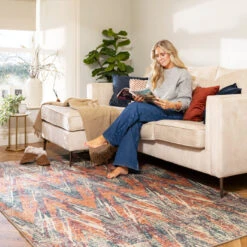 Washable Multicolour Zig Zag Rug - Ziggy -Kukoon Rugs Store Everyday Ziggy room web