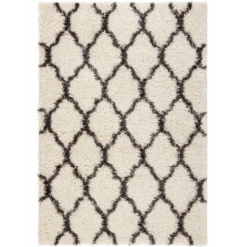 Cream Moroccan Trellis Shaggy Rug