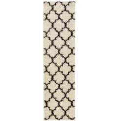 Cream Moroccan Trellis Shaggy Runner Rug