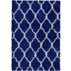 Navy Moroccan Trellis Shaggy Rug
