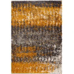 Ochre Distressed Textured Shaggy Rug