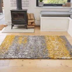 Ochre Distressed Textured Shaggy Rug -Kukoon Rugs Store Florence Nevin Ochre Lifestyle 2
