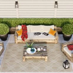 Cream Modern Geometric Outdoor Rug - Basata -Kukoon Rugs Store Habitat basata beige for web