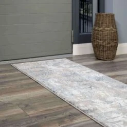 Modern Blue Abstract Geometric Hall Runner Rugs