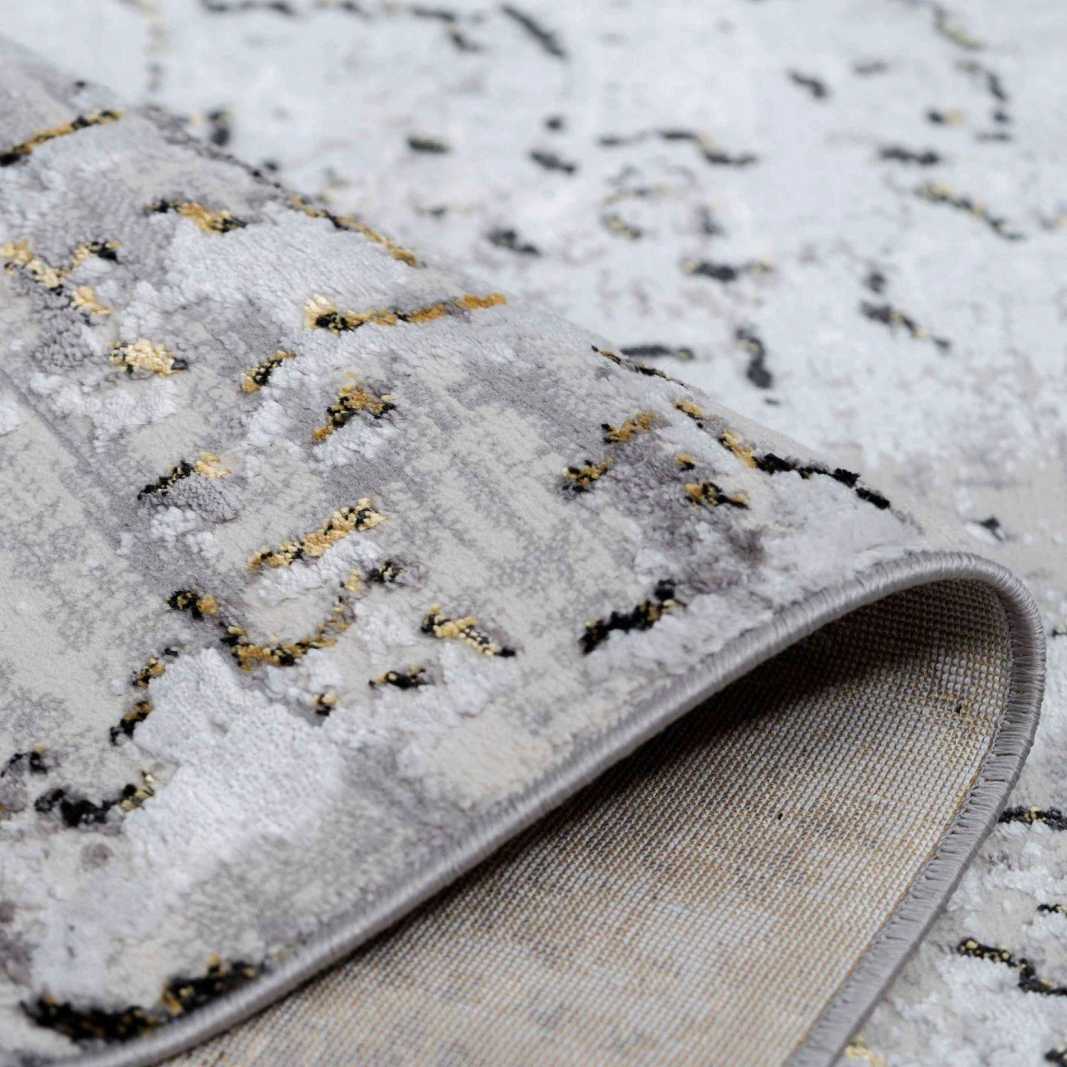 Modern Gold Abstract Distressed Hall Runner Rugs 7 Modern Gold Abstract Distressed Hall Runner Rugs - Image 5