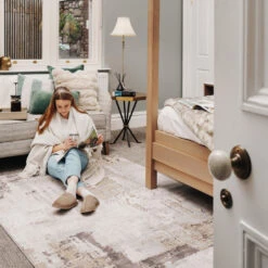 Distressed Abstract Beige Area Rug - Grace 20 Distressed Abstract Beige Area Rug - Grace -Kukoon Rugs Store Hatton Grace Room web 15