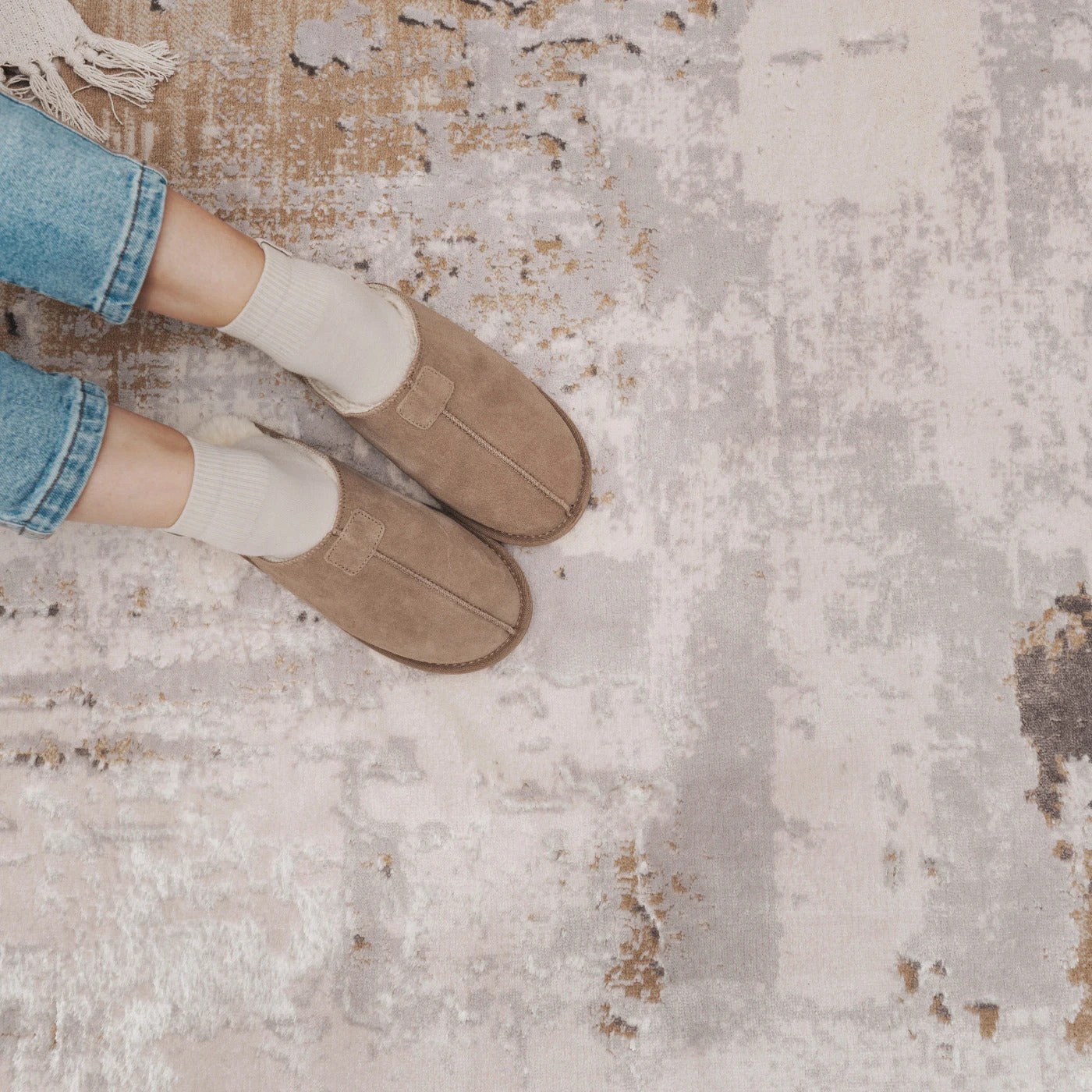 Distressed Abstract Beige Area Rug - Grace 6 Distressed Abstract Beige Area Rug - Grace - Image 4