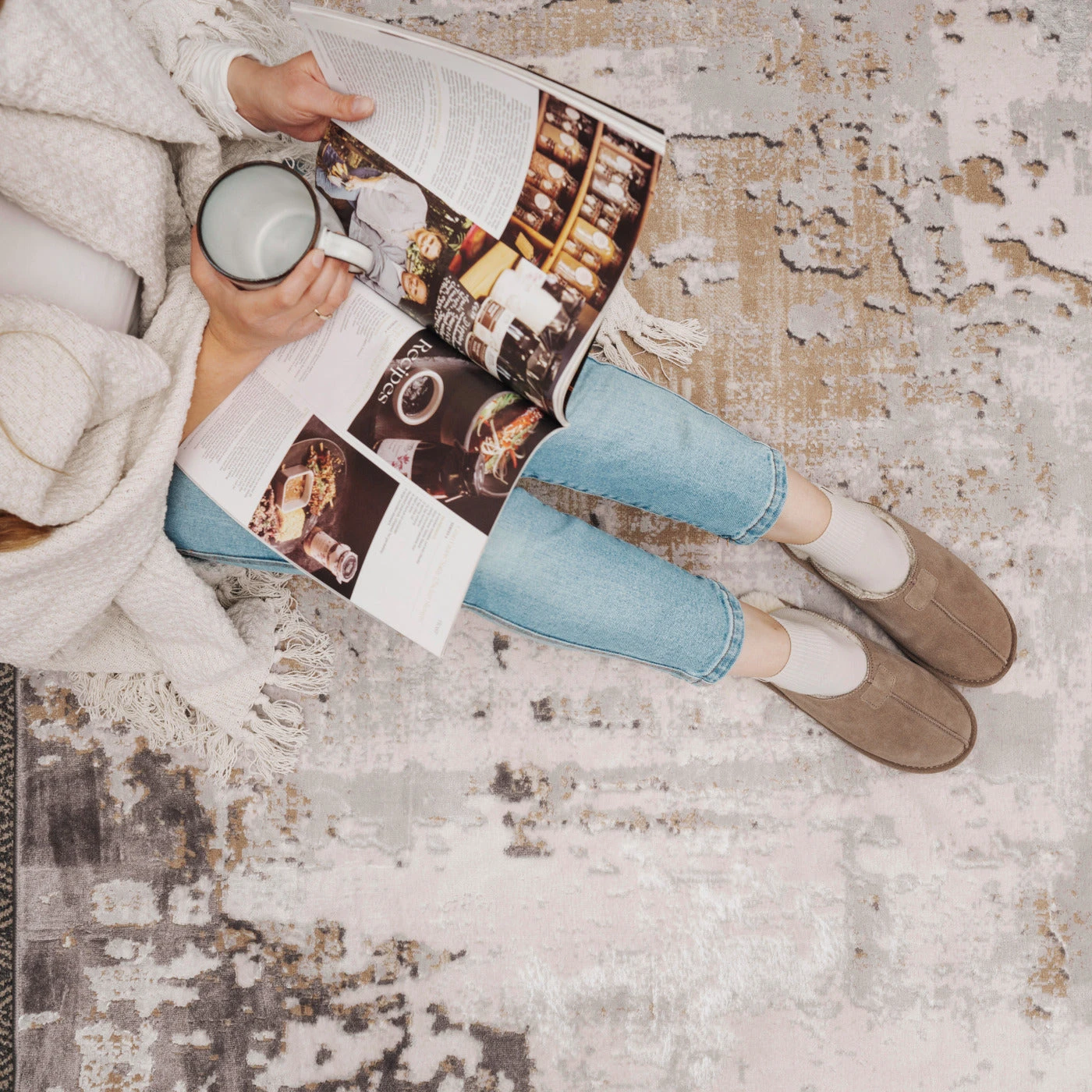 Distressed Abstract Beige Area Rug - Grace 5 Distressed Abstract Beige Area Rug - Grace - Image 3