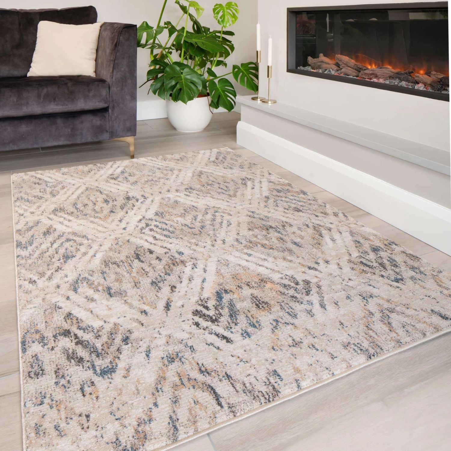 Natural Toned Diamond Hall Runner Rug 6 Natural Toned Diamond Hall Runner Rug - Image 4
