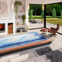 Washable Coastal Blue Designer Rug - Breathe -Kukoon Rugs Store JR breathe rug living room for web Blue Abstract