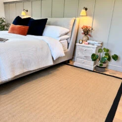 Black Border Jute Rug - Juliette Black -Kukoon Rugs Store Juliette Black Cotton Border Jute Beige Plain Woven Bedroom Rug