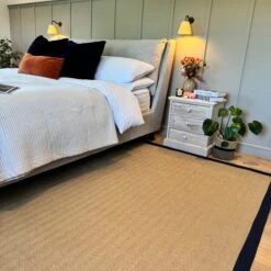 Navy Border Jute Rug - Juliette Navy -Kukoon Rugs Store Juliette Navy Blue Bedroom Rug