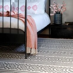 Reversible Cotton Cream Grey Motif Rug -Kukoon Rugs Store Kyoto 20Soft 20Cotton 20Rugs 20 245 5B2 5D