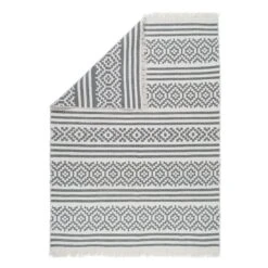 Reversible Cotton Cream Grey Motif Rug
