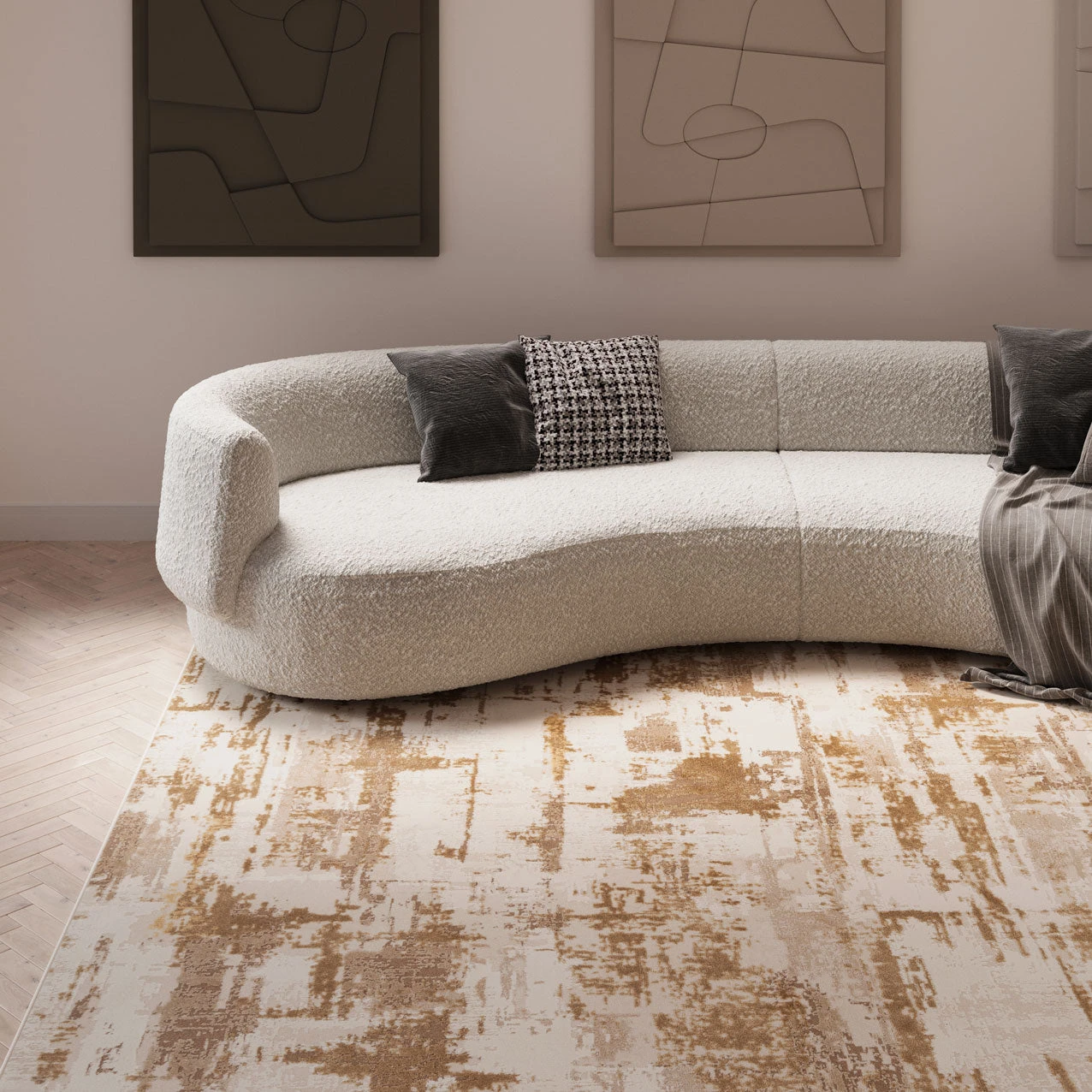 Distressed Brushstroke Beige Rug - Farah 4 Distressed Brushstroke Beige Rug - Farah - Image 2