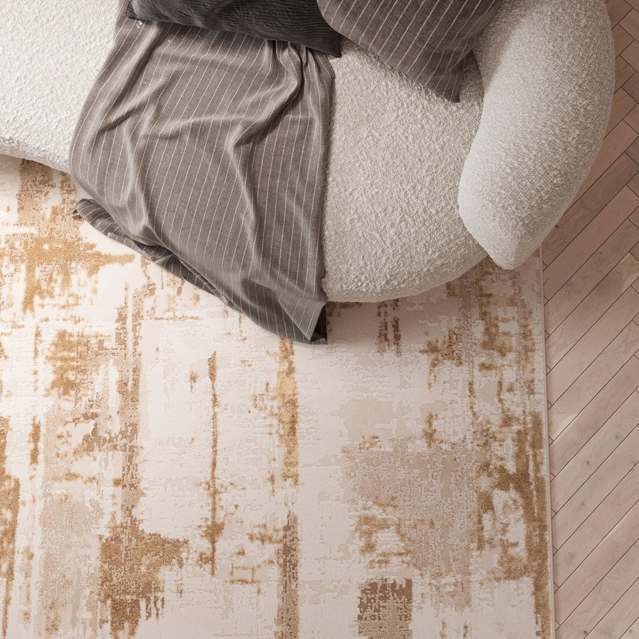 Distressed Brushstroke Beige Rug - Farah 5 Distressed Brushstroke Beige Rug - Farah - Image 3