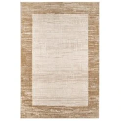 Beige Neutral Border Living Room Rug - Layla