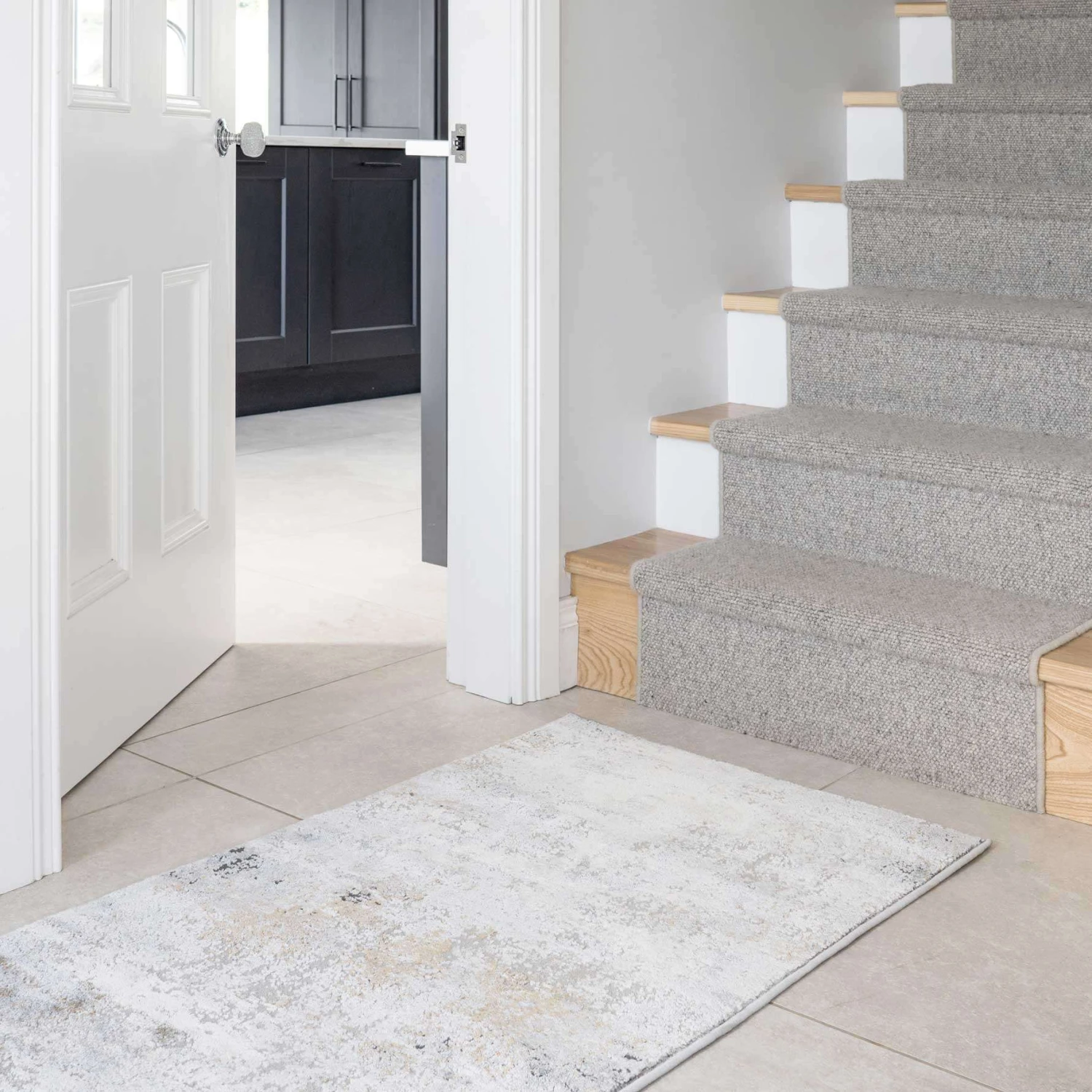 Modern Soft Grey Gold Distressed Abstract Hall Runner Rug 8 Modern Soft Grey Gold Distressed Abstract Hall Runner Rug - Image 6