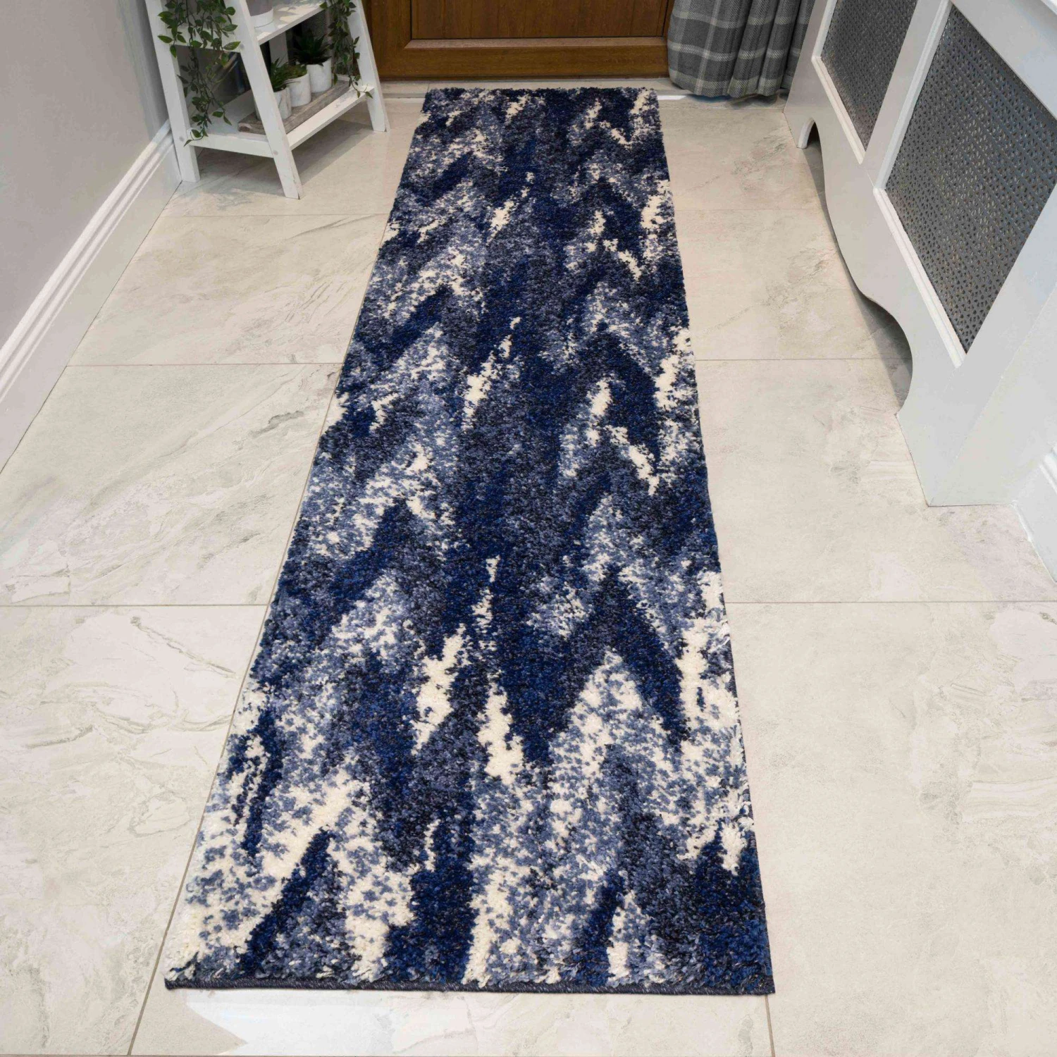 Blue Navy Chevron Mottled Shaggy Hall Runner Rug 3 Blue Navy Chevron Mottled Shaggy Hall Runner Rug
