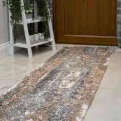 Brown Grey Distressed Mottled Shaggy Hall Runner Rug -Kukoon Rugs Store MURANO 20SHAGGY 20RUG 20234 20 106 5B1 5D