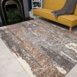 Brown Grey Distressed Mottled Shaggy Hall Runner Rug -Kukoon Rugs Store MURANO 20SHAGGY 20RUG 20234 20 106 5B4 5D