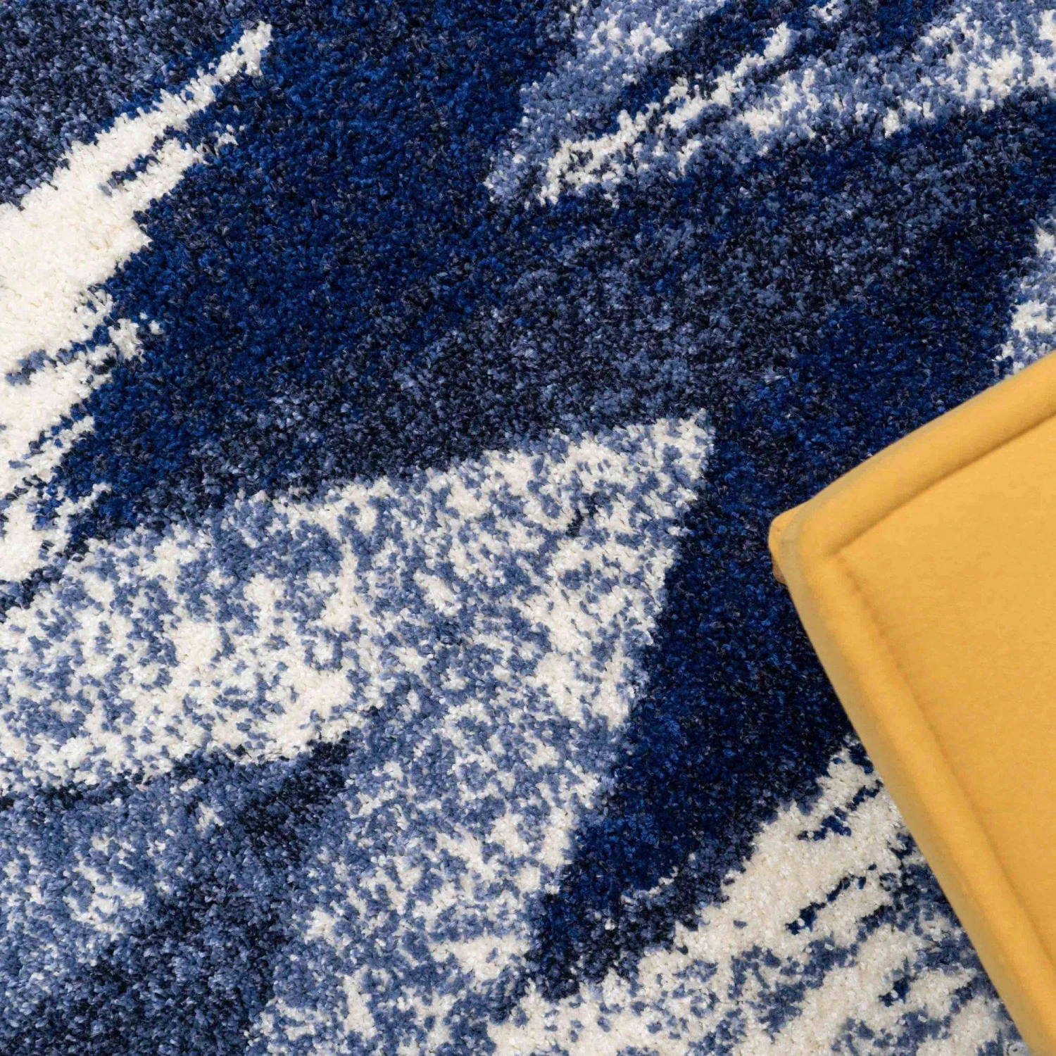 Blue Navy Chevron Mottled Shaggy Hall Runner Rug 5 Blue Navy Chevron Mottled Shaggy Hall Runner Rug - Image 3