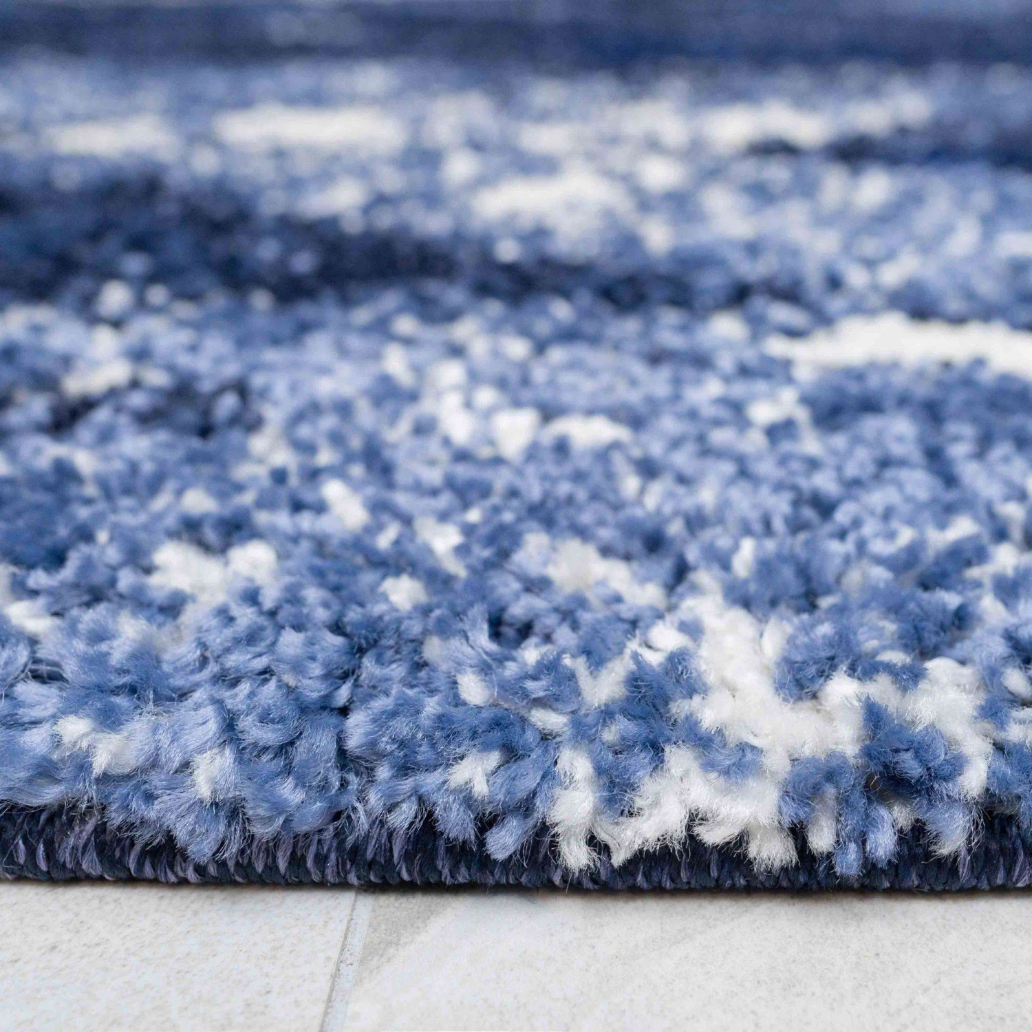 Blue Navy Chevron Mottled Shaggy Hall Runner Rug 7 Blue Navy Chevron Mottled Shaggy Hall Runner Rug - Image 5
