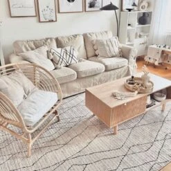 Cosy Soft Abstract Lined Beige Moroccan Berber Bedroom Rug -Kukoon Rugs Store Medini 20Linea 20Beige 20Insta