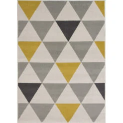 Large Yellow Grey Geometric Triangle Rug