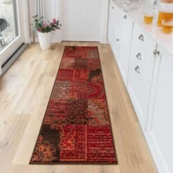 Patchwork Wine Hall Runner Rug 9 Patchwork Wine Hall Runner Rug -Kukoon Rugs Store Milan 1572 S52 0366 5B1 5D