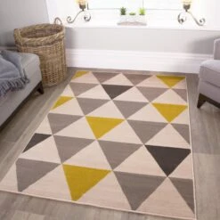 Large Yellow Grey Geometric Triangle Rug -Kukoon Rugs Store Milan 2571 NG44 Marketplace Shot2