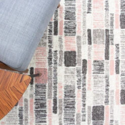 Pink Grey Modern Area Rug -Kukoon Rugs Store Milan 3602 RG22 Straight On Blush Pink Striped Living Room Rug 2 5B2 5D