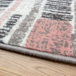 Pink Grey Modern Area Rug -Kukoon Rugs Store Milan 3602 RG22 Straight On Blush Pink Striped Living Room Rug 2 5B3 5D