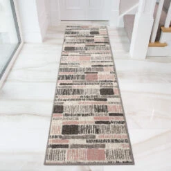 Pink Grey Modern Area Rug -Kukoon Rugs Store Milan 3602 RG22 Straight On Blush Pink Striped Living Room Rug 2 5B4 5D