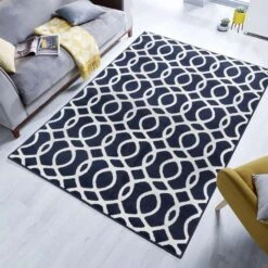 Navy Blue Modern Trellis Bedroom Rug -Kukoon Rugs Store Milan 3605 XO11 Room Navy Geometric Living Room Rugjpg 5B1 5D