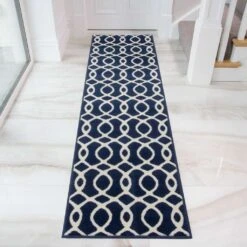 Navy Blue Modern Trellis Bedroom Rug -Kukoon Rugs Store Milan 3605 XO11 Room Navy Geometric Living Room Rugjpg 5B3 5D