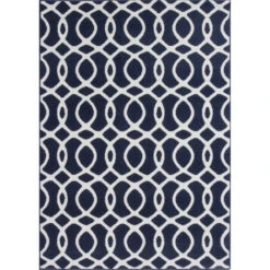 Navy Blue Modern Trellis Bedroom Rug