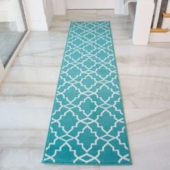 Blue Trellis Hall Runner Living Room Rug -Kukoon Rugs Store Milan Soho 3512 BS33 Runner Blue Teal Trellis Long Thin Hall Hallway Entrance Doorway Cheap Runners zpsskgg7ubj 5B3 5D