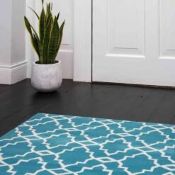 Blue Trellis Hall Runner Living Room Rug -Kukoon Rugs Store Milan Soho 3512 BS33 Runner Blue Teal Trellis Long Thin Hall Hallway Entrance Doorway Cheap Runners zpsskgg7ubj 5B5 5D