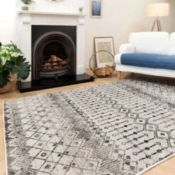 Grey Moroccan Tile Living Room Rug -Kukoon Rugs Store Moda 20Cheap 20Living 20Room 20Rugs 20 14