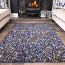 Blue Ochre Mottled Shaggy Rug 12 Blue Ochre Mottled Shaggy Rug -Kukoon Rugs Store Murano Blue Donnas Room