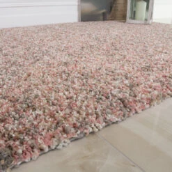 Blush Pink Shaggy Hallway Runner Rug -Kukoon Rugs Store Murano Blush Mottled Close Up Shaggy Pink Blush Stripe Girls Soft Fluffy Shag Pile Rug Living Room BedroomLarge Small Runner Area Rug
