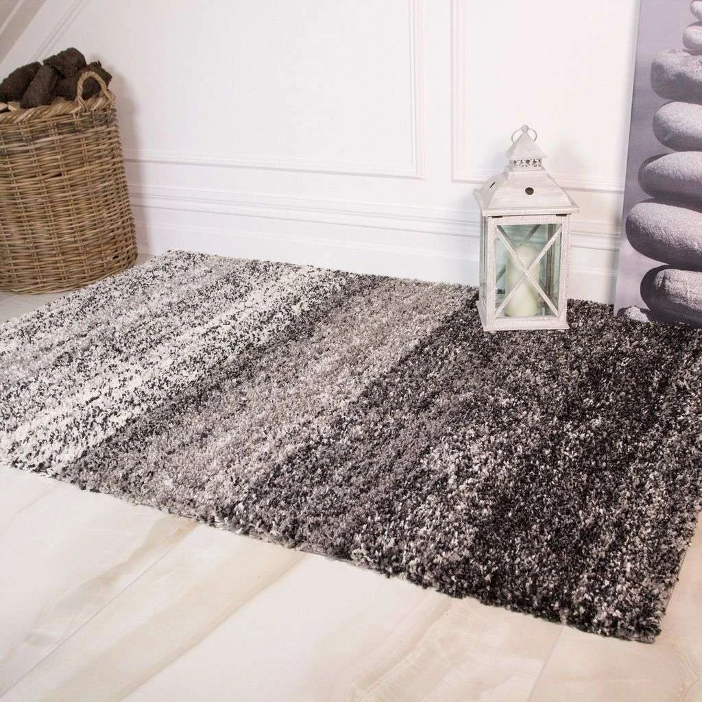 Super Soft Black Stripe Shaggy Bedroom Rug 4 Super Soft Black Stripe Shaggy Bedroom Rug - Image 2