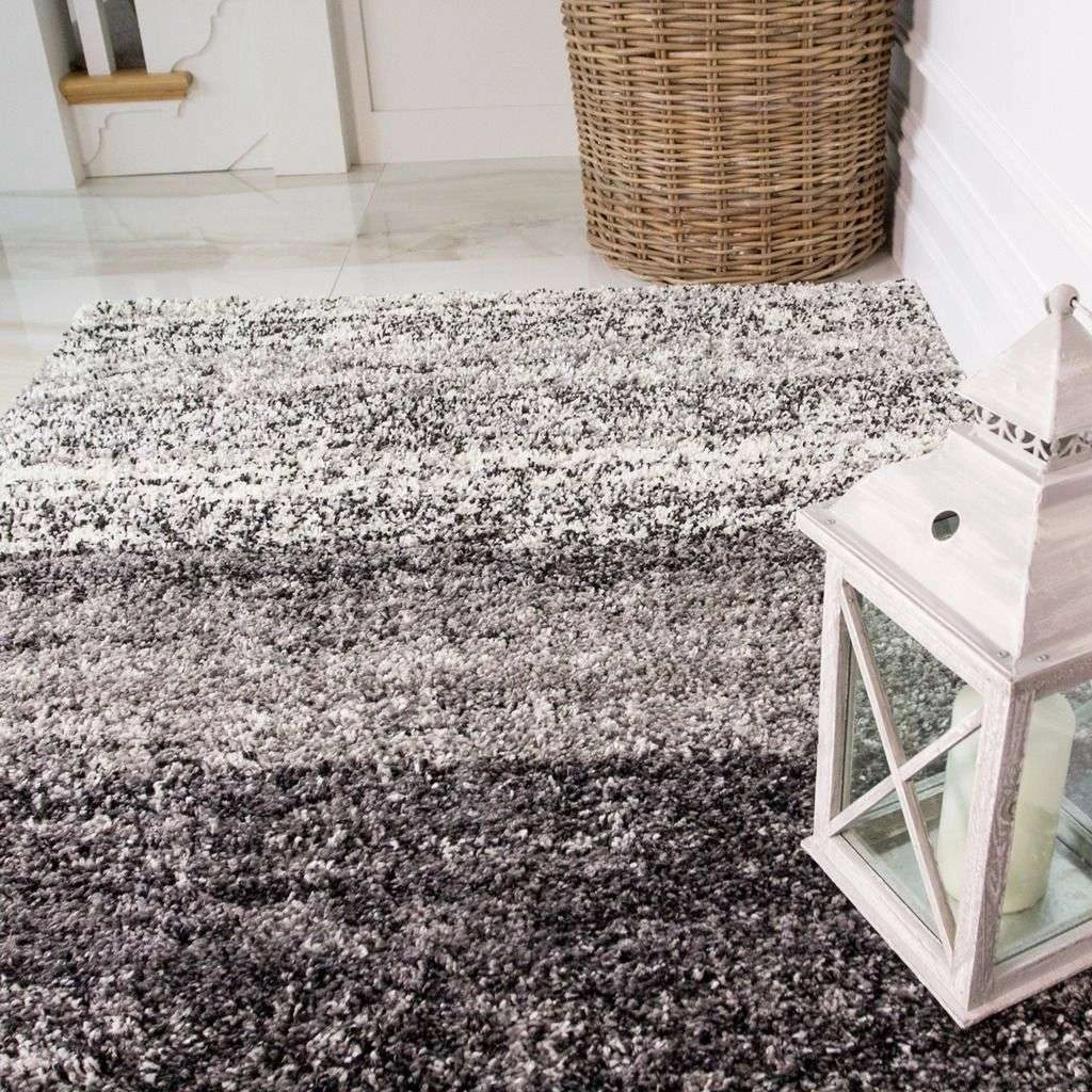 Super Soft Black Stripe Shaggy Bedroom Rug 6 Super Soft Black Stripe Shaggy Bedroom Rug - Image 4