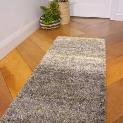 Mottled Stripe Dark Green Shaggy Rug -Kukoon Rugs Store Murano Stripe Dark Green Close Up Mottled Shaggy Living Room Rug 5B4 5D