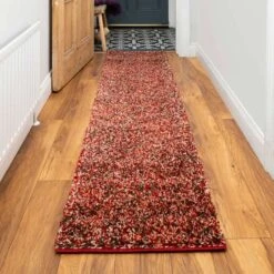 Red Mottled Shaggy Hall Runner Rug
