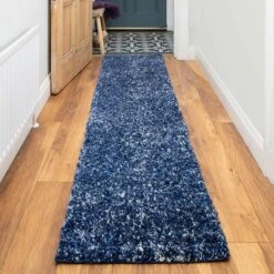 Navy Mottled Shaggy Hall Runner Rug